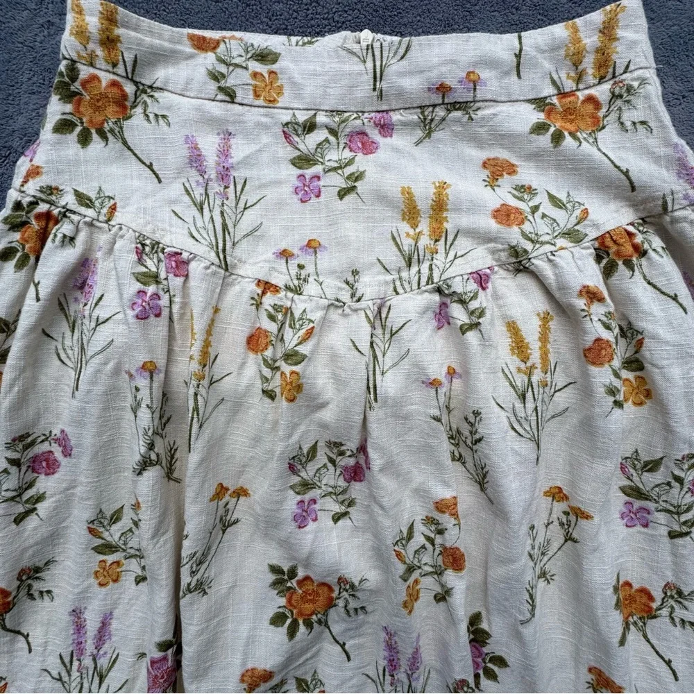 Petal & Pup Skirt Womens Small Cream Floral Midi Linen Blend Summer - Picture 2 of 12